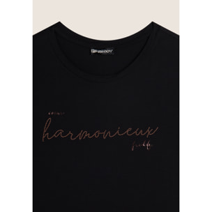 T-shirt donna in jersey viscosa scritta composta da borchie