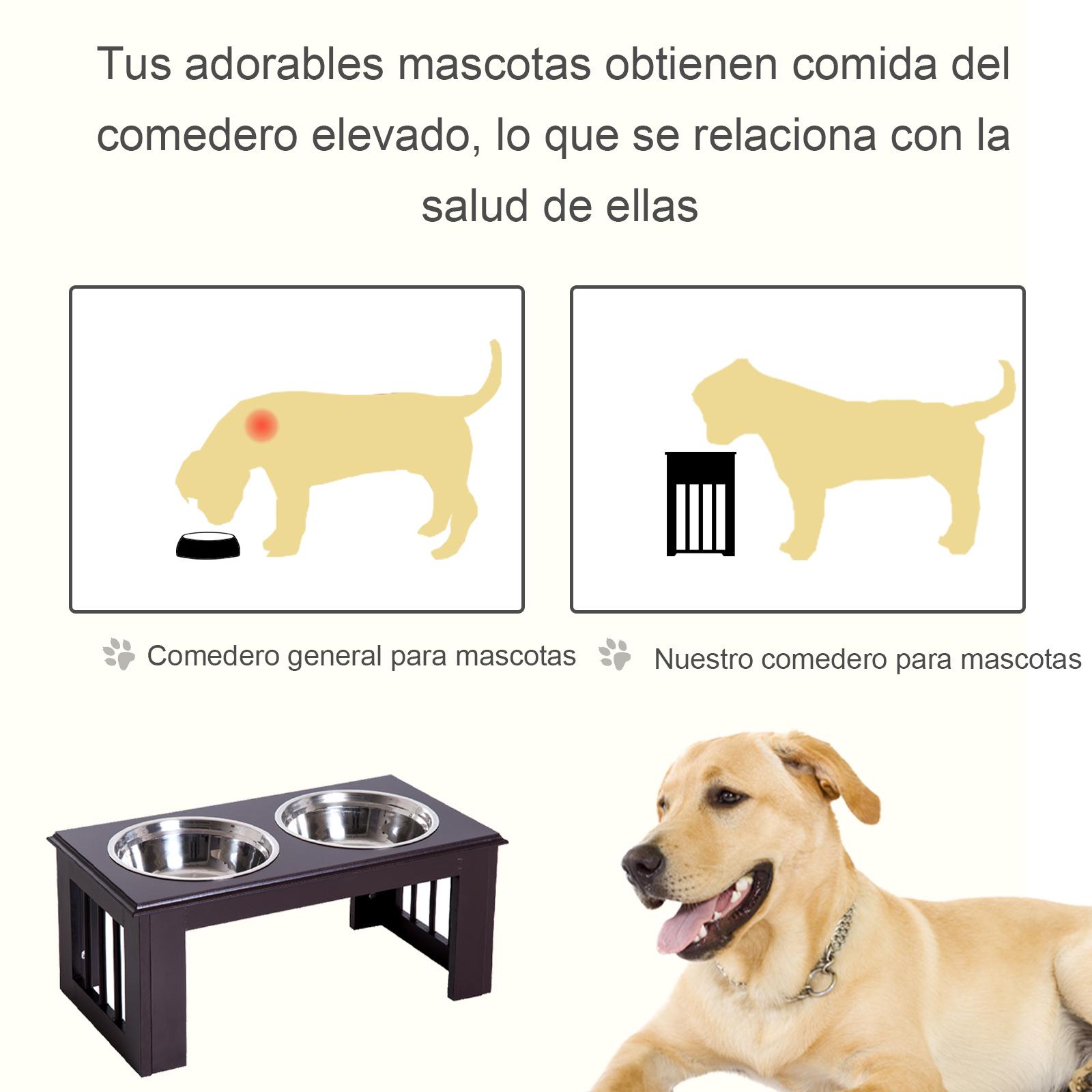 Comedero para Perros de Acero y MDF 58,4x30,5x25,4cm Marrón