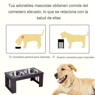 Comedero para Perros de Acero y MDF 58,4x30,5x25,4cm Marrón