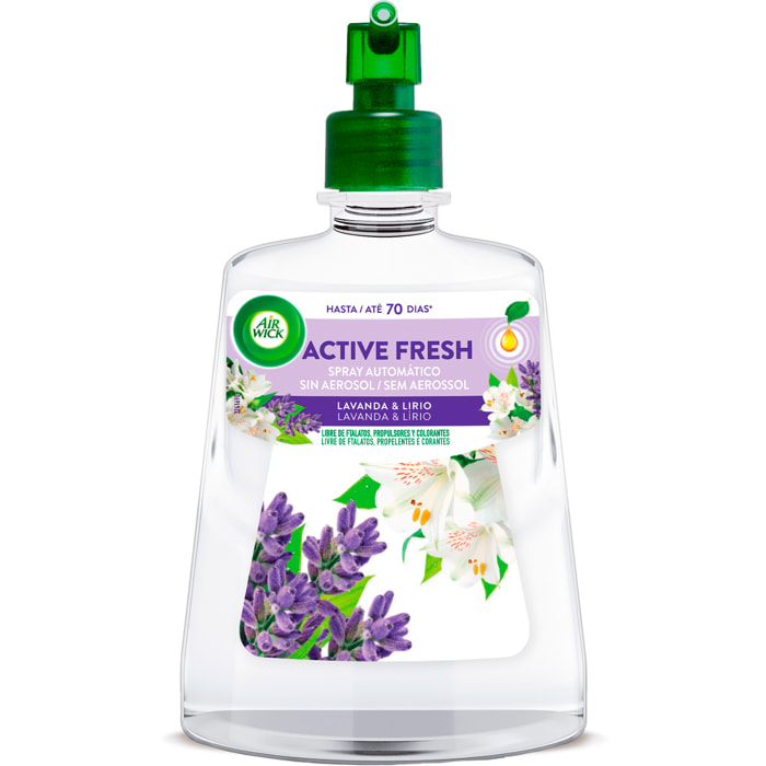 Air Wick Active Fresh Spray Automatico Sin Aerosol - Ambientador para casa con aroma a Lavanda y Lirio - Recambio (228ml)