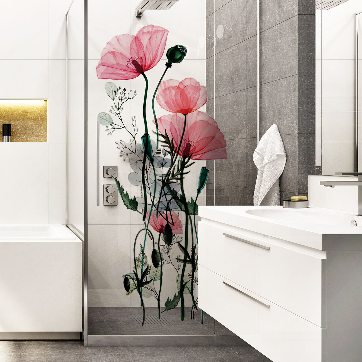 Stickers muraux | Sticker Mural Autocollant - FLEURS COQUELICOTS CHIC - adhésifs fond transparent