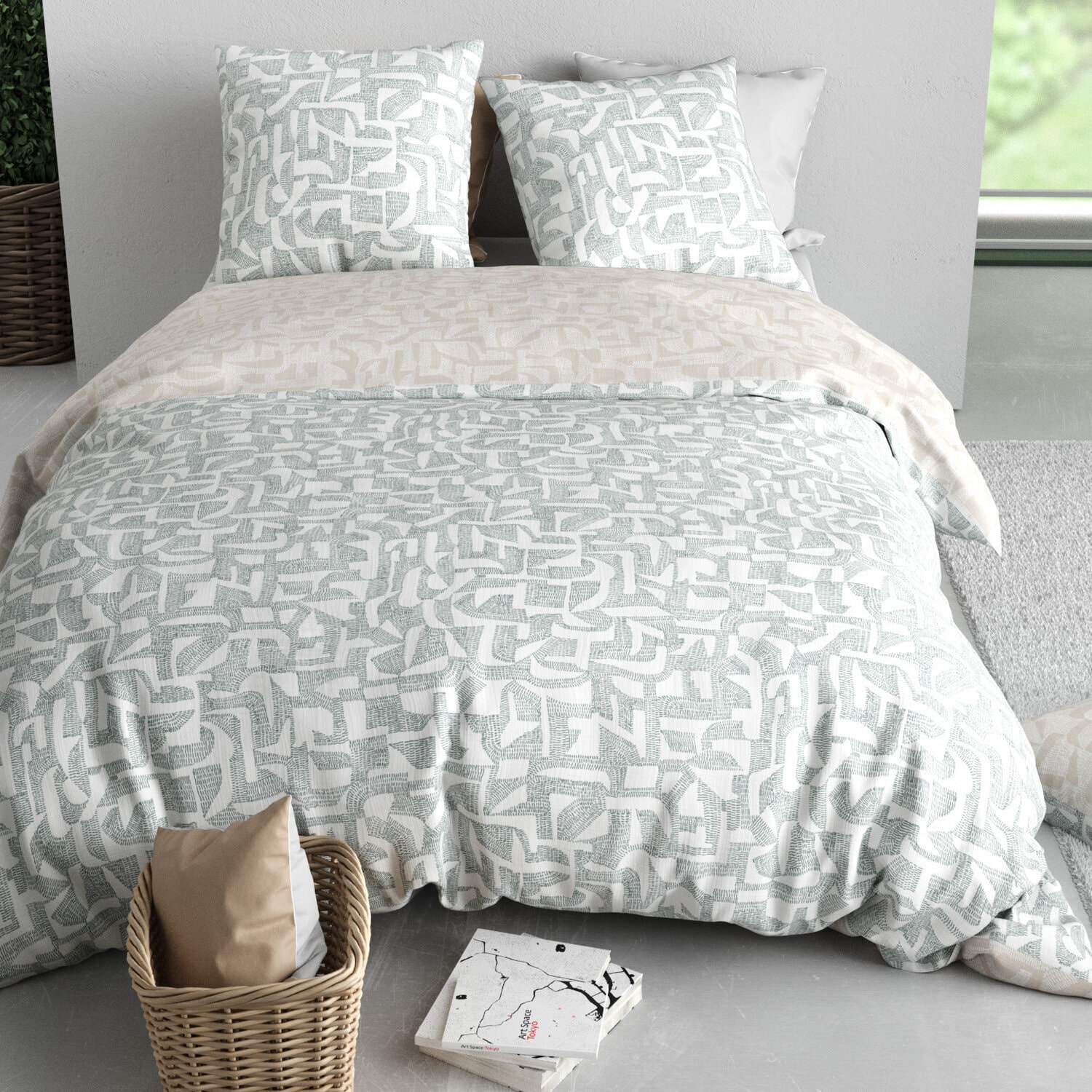 Parure housse de couette imprimé 100% coton - maya - gris