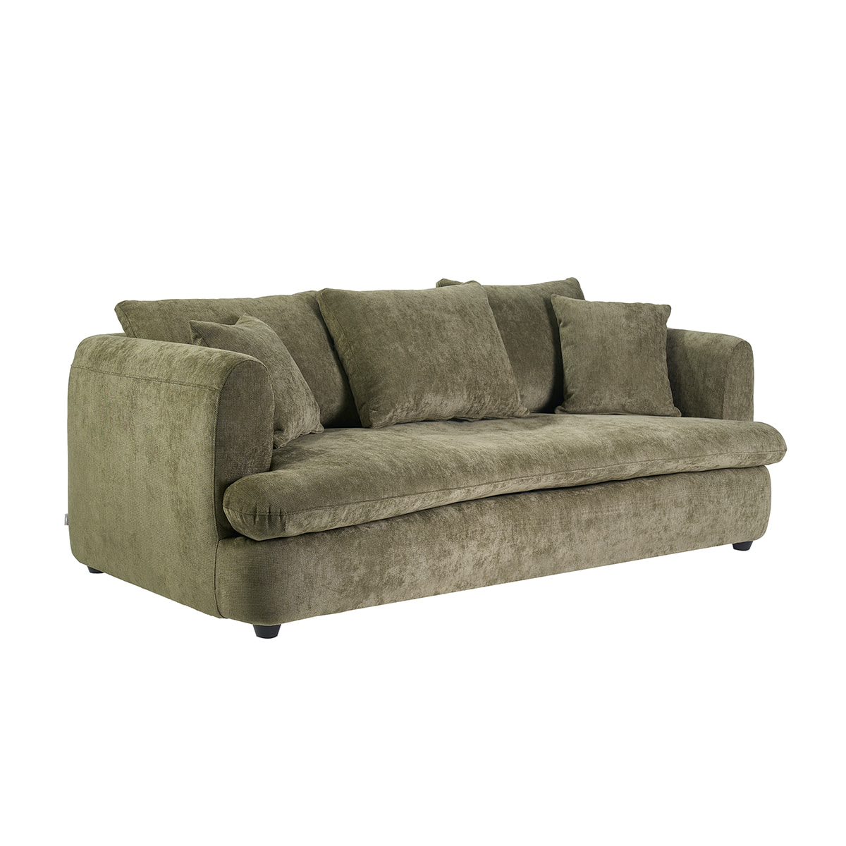 Canapé déhoussable 3-4 places design haricot en tissu effet velours texturé vert kaki SACHA