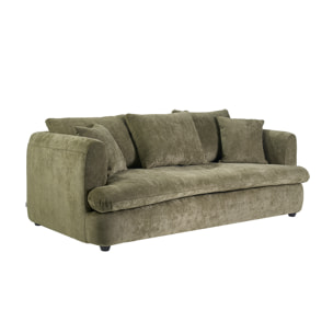 Canapé déhoussable 3-4 places design haricot en tissu effet velours texturé vert kaki SACHA