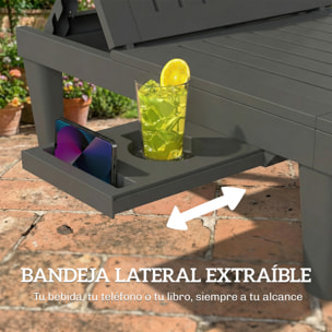 Pack de 2 Tumbonas de Jardín Exterior, Tumbonas Reclinables de Plástico PP con Bandeja Lateral, Respaldo Ajustable de 5 Niveles, Resistentes a la Intemperie, para Playa, Piscina, Gris