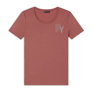 T-Shirt in jersey modal con Logo FY e Dettagli in Strass