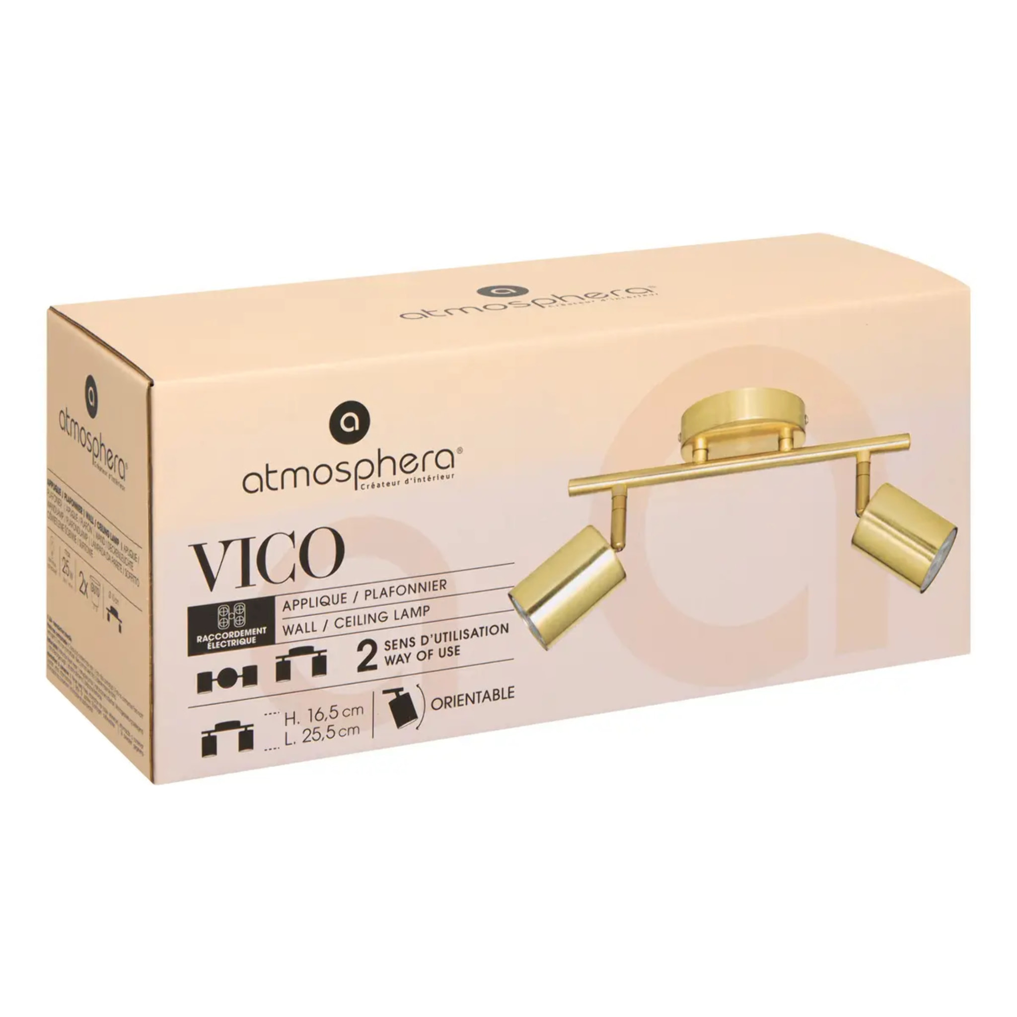 Applique murale/plafonnier Vico doré 25,5x10cm