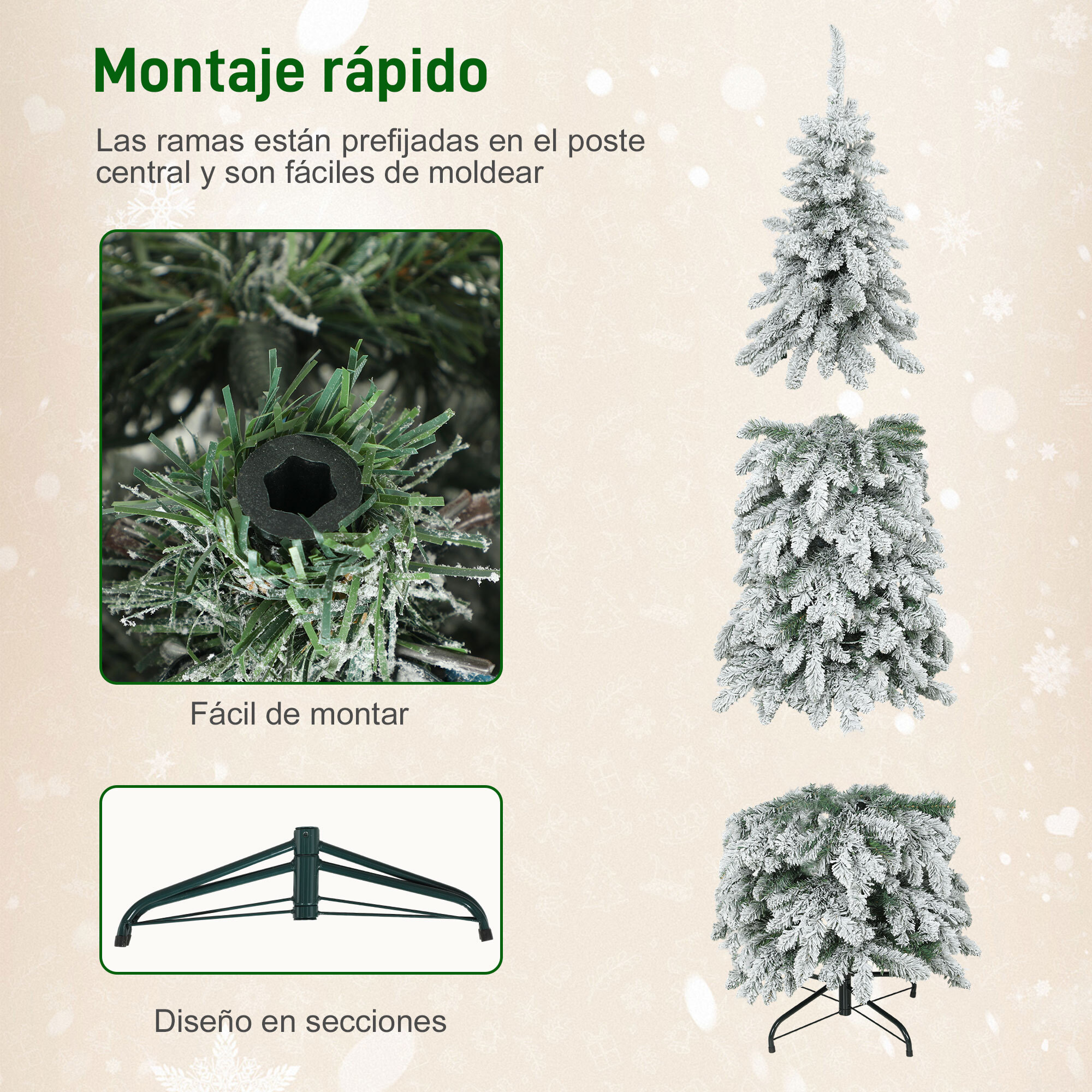 Árbol de Navidad Estrecho 180 cm, Árbol de Navidad Nevado con Luces LED Bicolores, Temporizador, 11 Modos de Iluminación, 540 Ramas, Soporte de Acero, Fácil de Montar, Verde