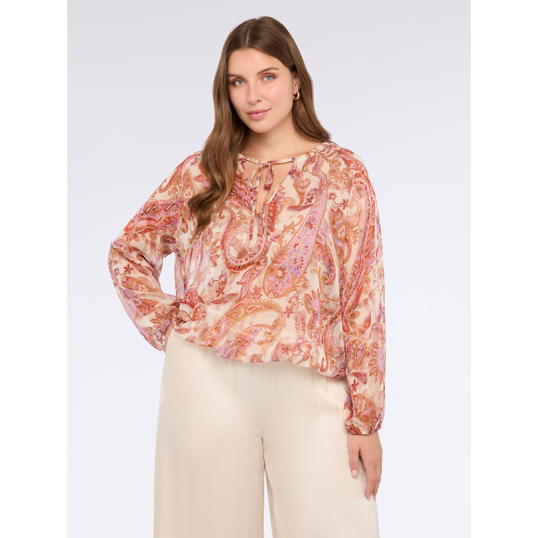 Fiorella Rubino - Blusa stampa paisley con laccetti - Rosa