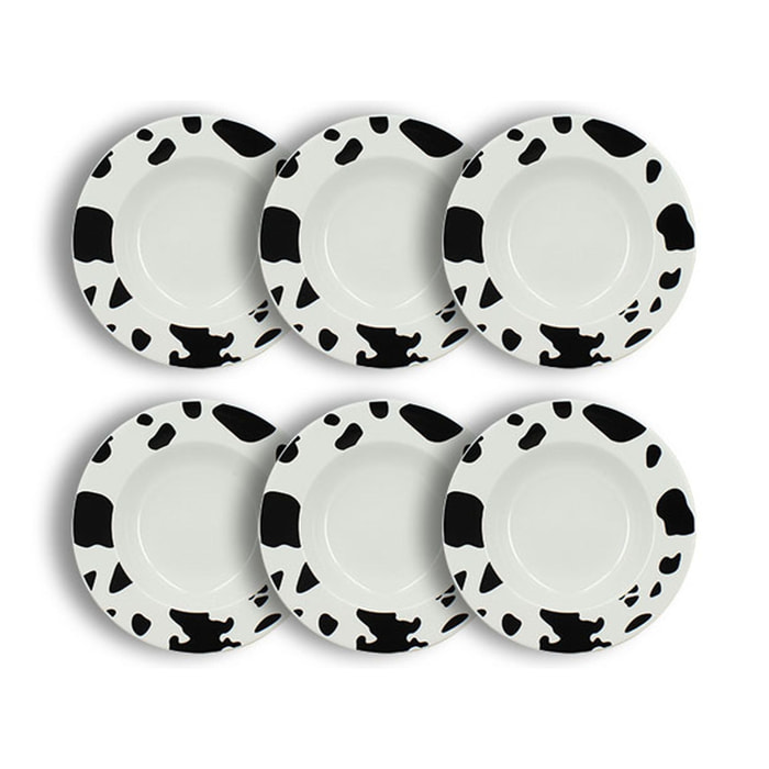 Lot de 6 assiettes creuses 20cm en porcelaine à motif vache ANIMALS