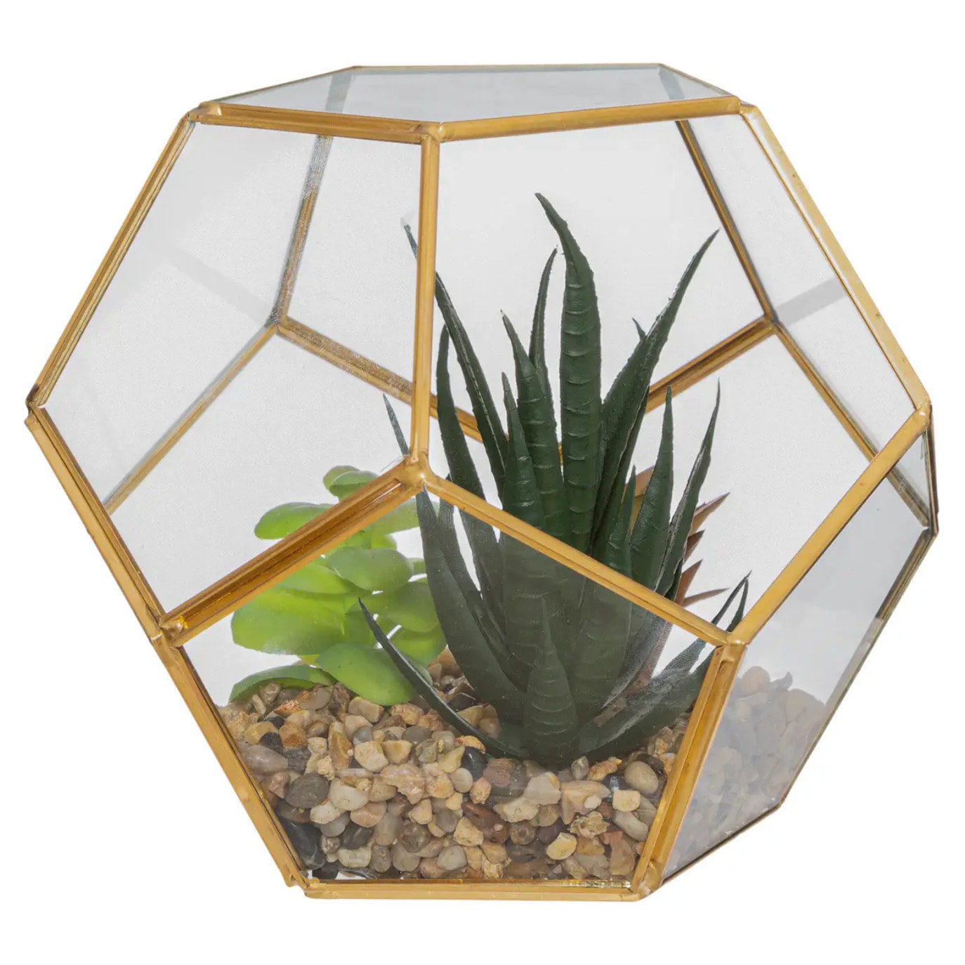 Plante artificielle - pot en verre et métal - H14 cm