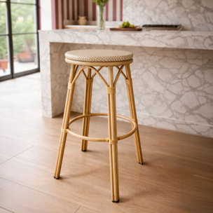 Tabouret de bar en aluminium et effet rotin beige AMALFI