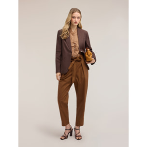 Motivi - Pantaloni in popeline con vita paper-bag - Marrone