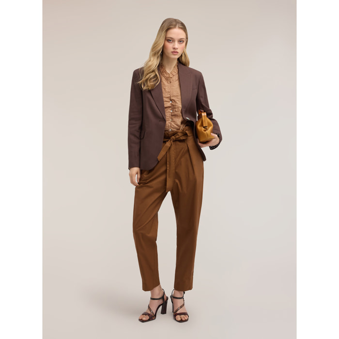 Motivi - Pantaloni in popeline con vita paper-bag - Marrone