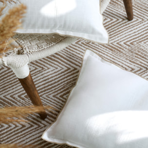 Coussin coton volant plat feston noir - Blanc