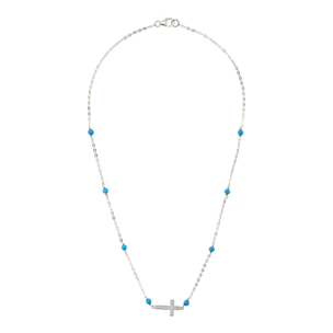 Collana Catena Rolo con Howlite Turchese e Pendente Croce Argentato in Argento 925 placcato Rodio