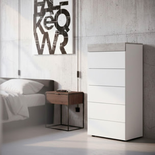 Comò Cassettiera Per Camera Da Letto Settimino Con 5 Cassetti Design Moderno Salvaspazio Mobile Comodino 110 x 40 x 61 Cm Bianco E Grigio Cemento