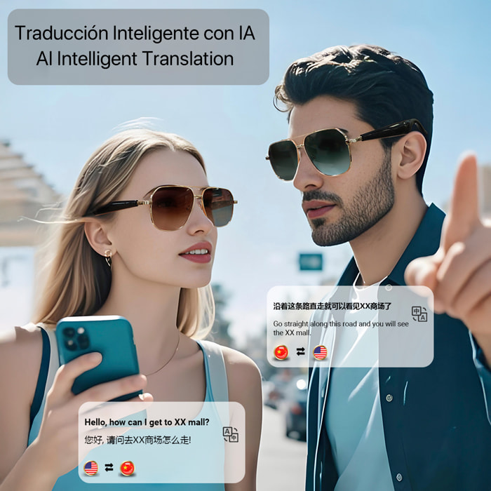 Gafas AI GY-100, traducción automática de +100 idiomas, agente AI, reproducción músical.