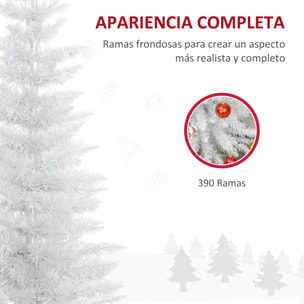 Árbol de Navidad Estrecho 210 cm, Árbol Artificial con 499 Ramas, Base de Plástico Desmontable, Fácil Montaje, para Salón Interior, Blanco