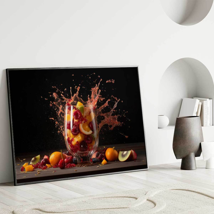 Affiche encadrée verre fruits exotiques fond noir Affiche + cadre en métal - Noir