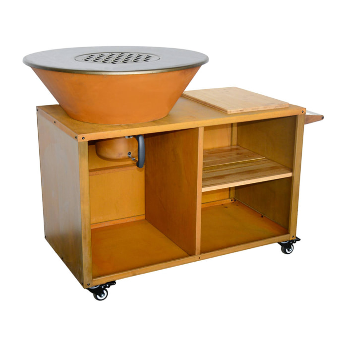 Braséro de cuisson Ø80cm - Stromboli - coloris corten avec grille de cuisson et espace de rangement. L 138 x P 82 x H 114 cm