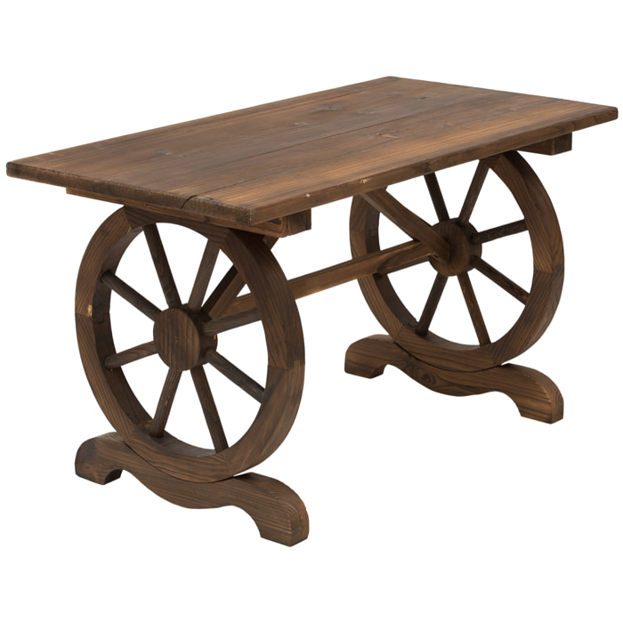 Mesa de Jardín de Madera Mesa de Terraza Exterior 110x60x65 cm con Patas en Forma de Rueda Carga 100 kg Mesa para Exterior Patio Madera Carbonizada