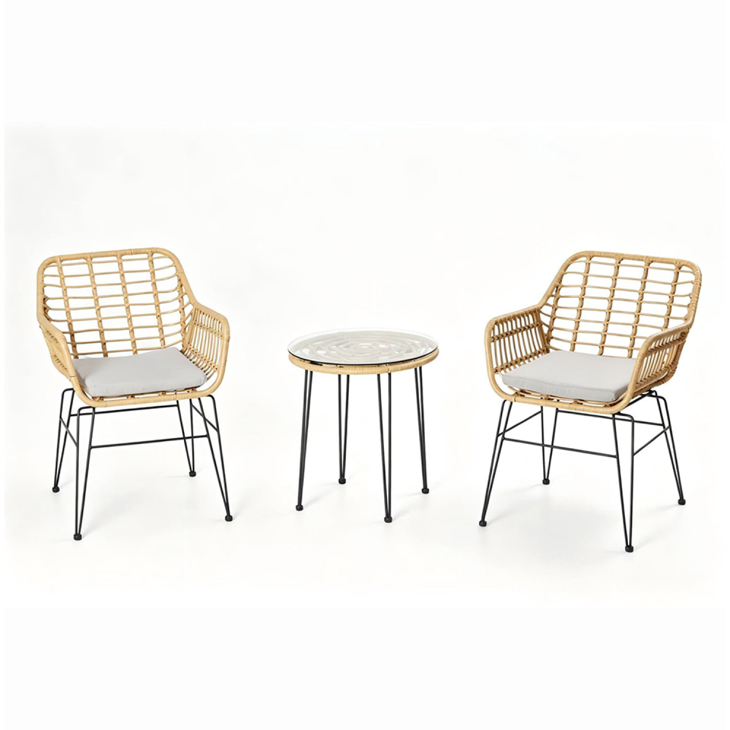Ensemble de jardin 2 fauteuils et table basse effet rotin naturel LUGO