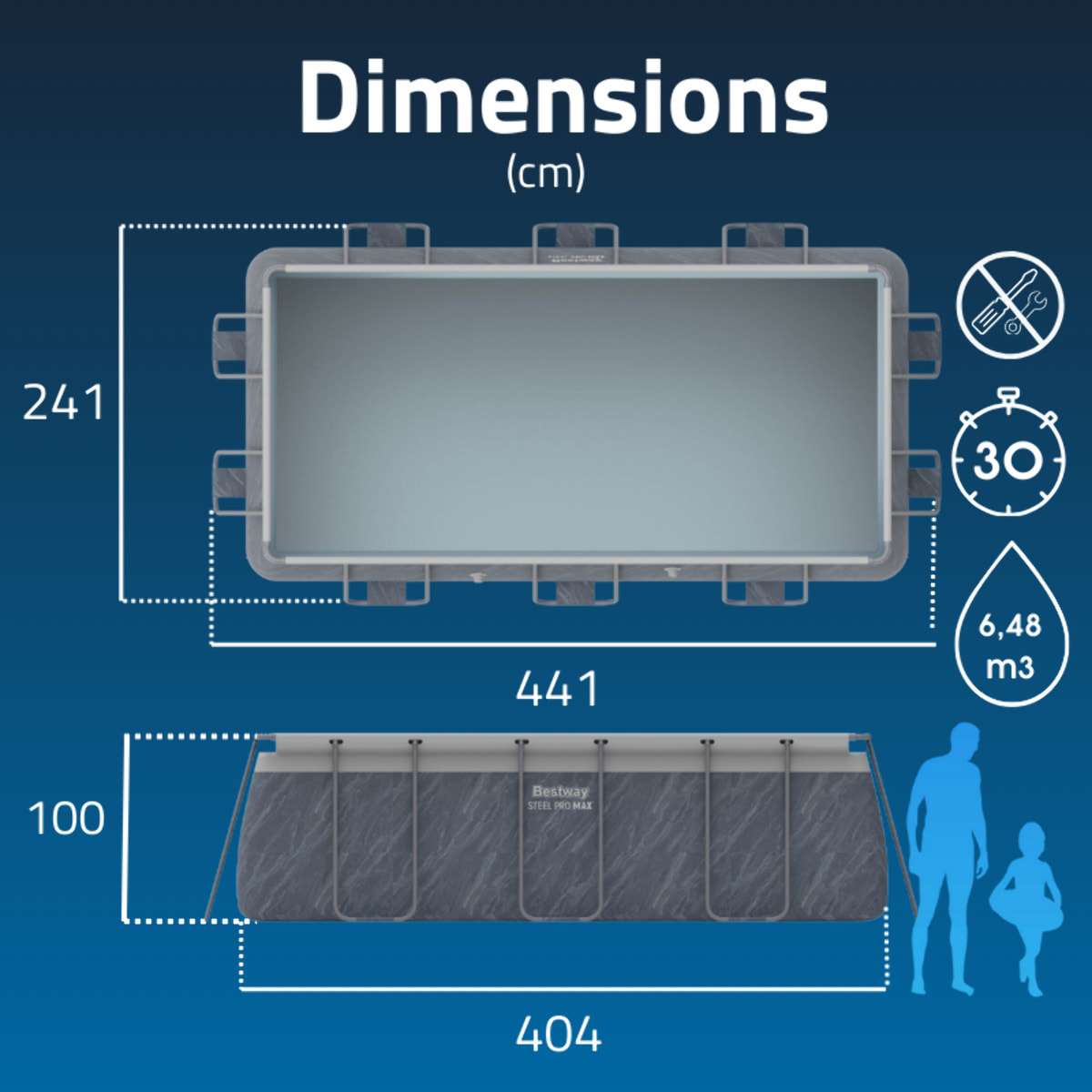 Bestway Piscine hors sol - Rectangulaire - Steel Pro Max - Décor marbre - 404 x 201 x 100 cm