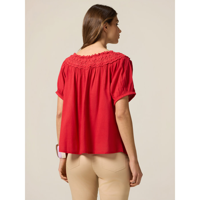 Oltre - Blusa de muselina con encaje - Rojo