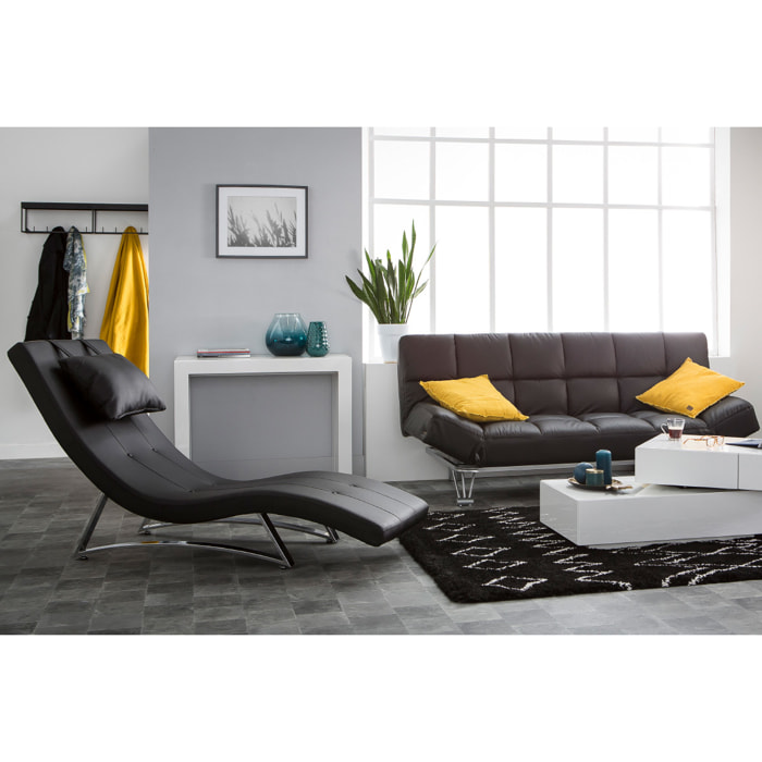 Chaise longue design noir et acier chromé BARTY