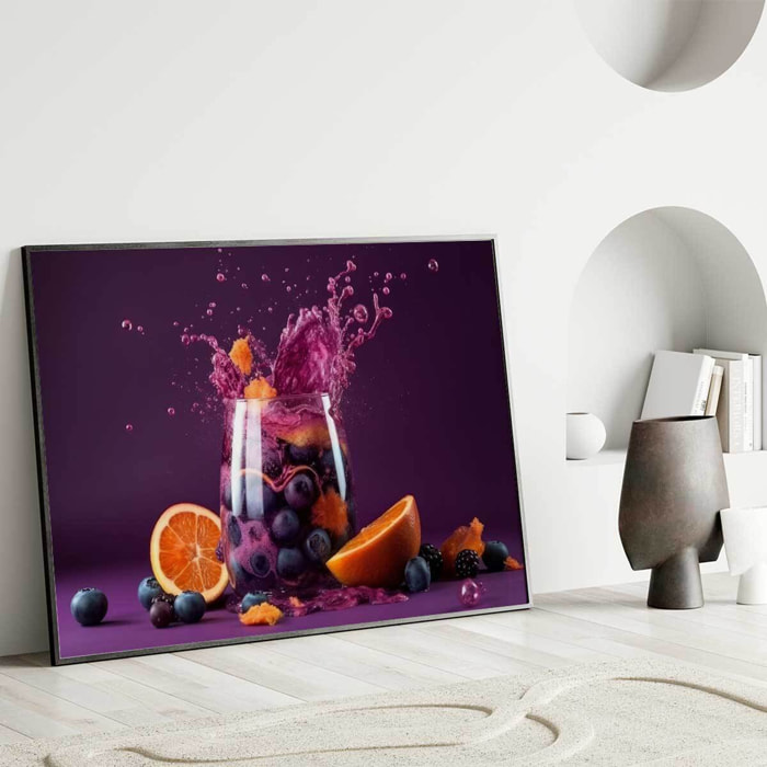 Affiche encadrée verre fruits rouges fond violet Affiche + cadre en métal - Noir