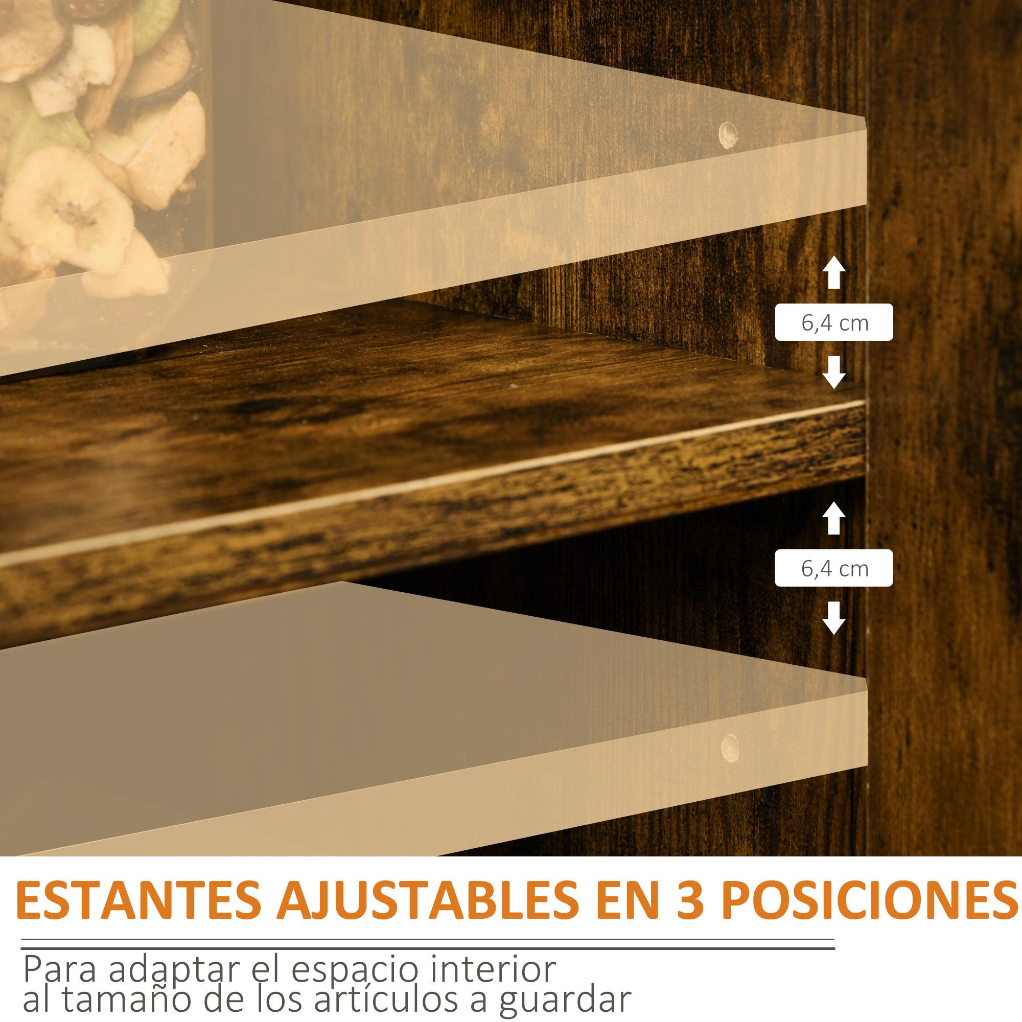 HOMCOM Aparador de Cocina con 2 Puertas de Cristal 2 Cajones y Estantes Abiertos Armario Auxiliar de Estilo Industrial para Salón Comedor 120x40x88,5 cm Marrón Rústico