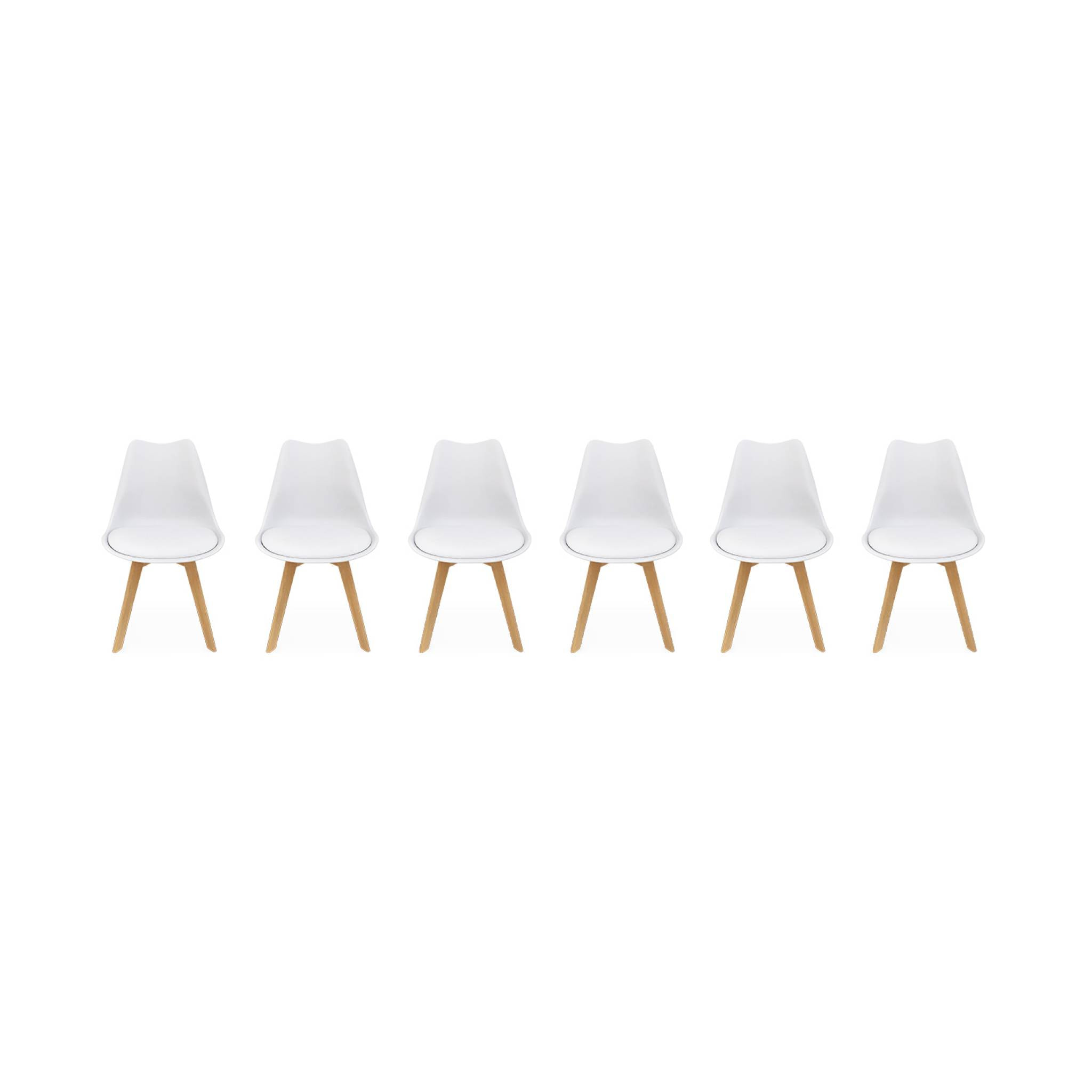Lot de 6 chaises scandinaves. pieds bois de hêtre. chaises 1 place. blancs