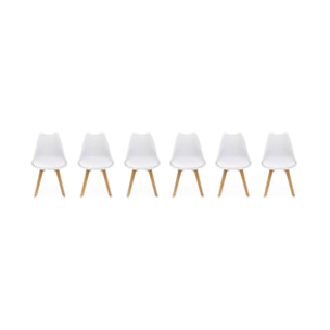 Lot de 6 chaises scandinaves. pieds bois de hêtre. chaises 1 place. blancs