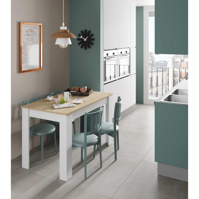 Tavolo fisso Lowell, Tavolo per sala pranzo, Tavolo consolle moderno per salotto o cucina, cm 109x67x78, Bianco e Rovere