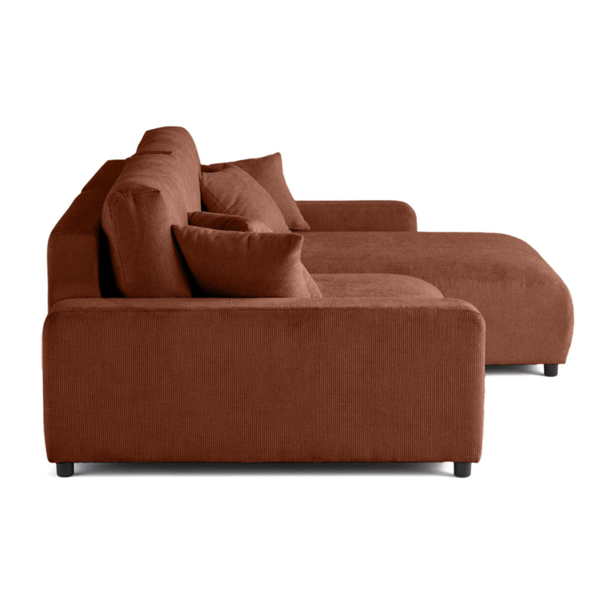 Pivoine - canapé d'angle réversible - 4 places - convertible avec coffre - en velours texturé - Terracotta