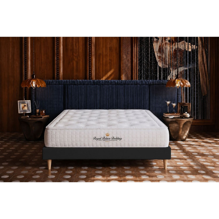 Ensemble matelas à mémoire de forme maxi épaisseur Buckingham sommier KIT noir + Sommier tapissier en kit cm d'épaisseur - Matelas à Mémoire de forme de 30cm d'épaisseur - 2 places