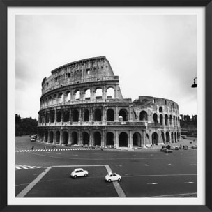 Affiche retro Rome, le colysée Photo de 1963 Affiche + cadre en bois - Noir