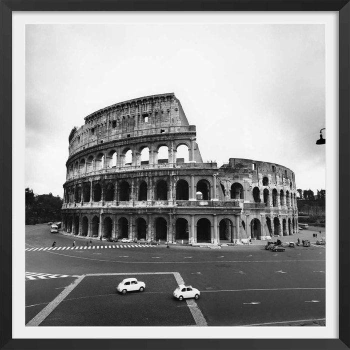 Affiche retro Rome, le colysée Photo de 1963 Affiche + cadre en bois - Noir