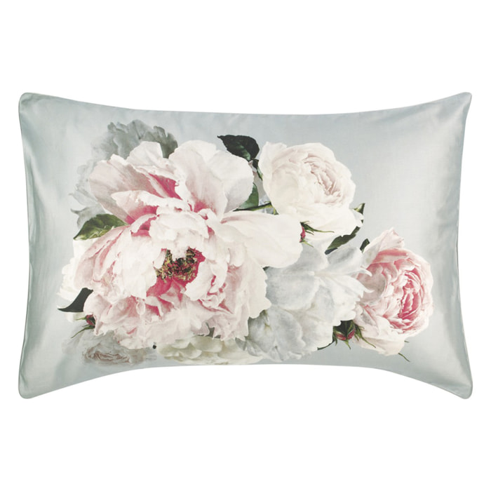 Taie d'oreiller imprimée en satin de coton, PEONIA GRANDE, Gris