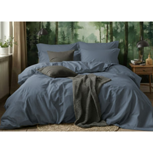 Parure Copripiumino Estate/Inverno 100% Raso Cotone Tinta Unita Azzurro 06 GI