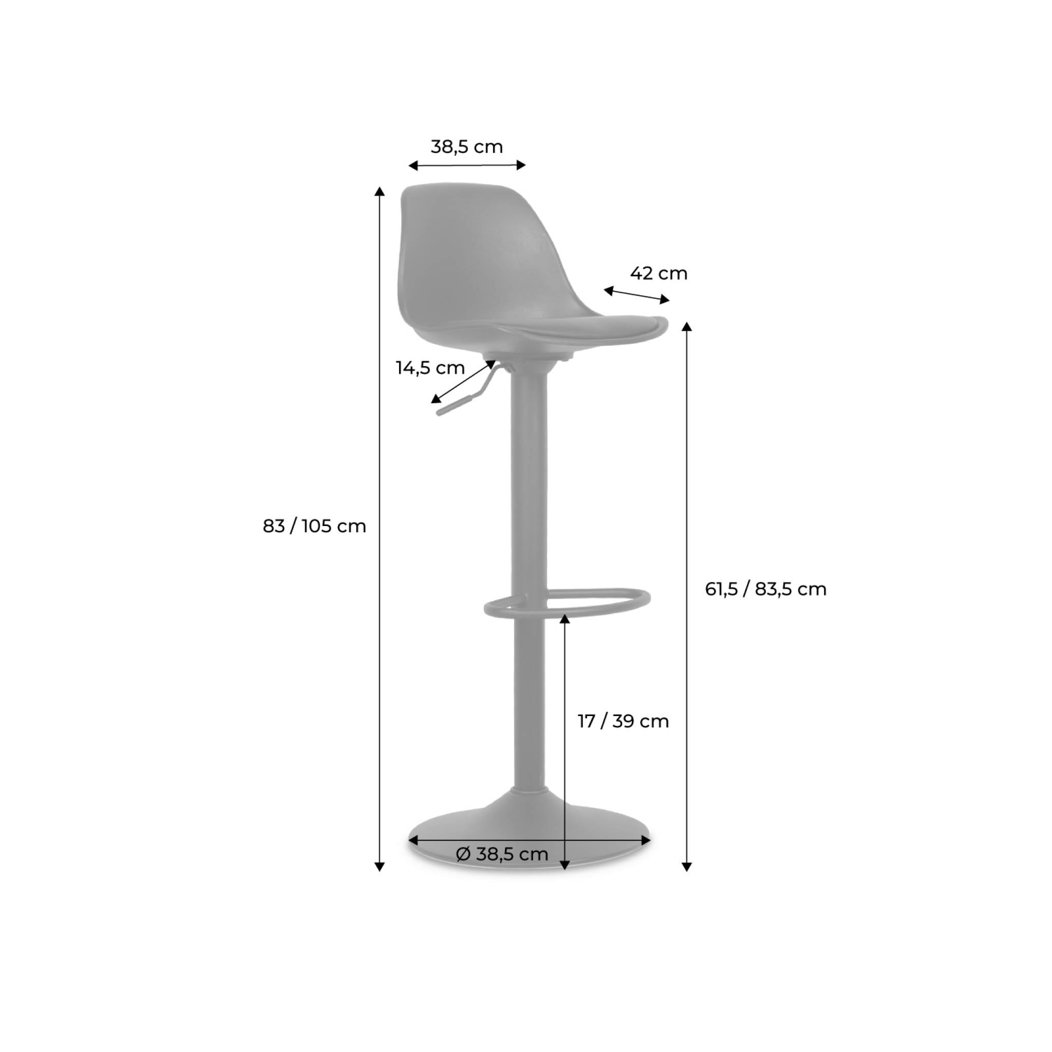 Lot de 2 tabourets de bar réglables 61.5/83.5cm - Noah - simili cuir blanc - hauteur réglable. repose-pieds