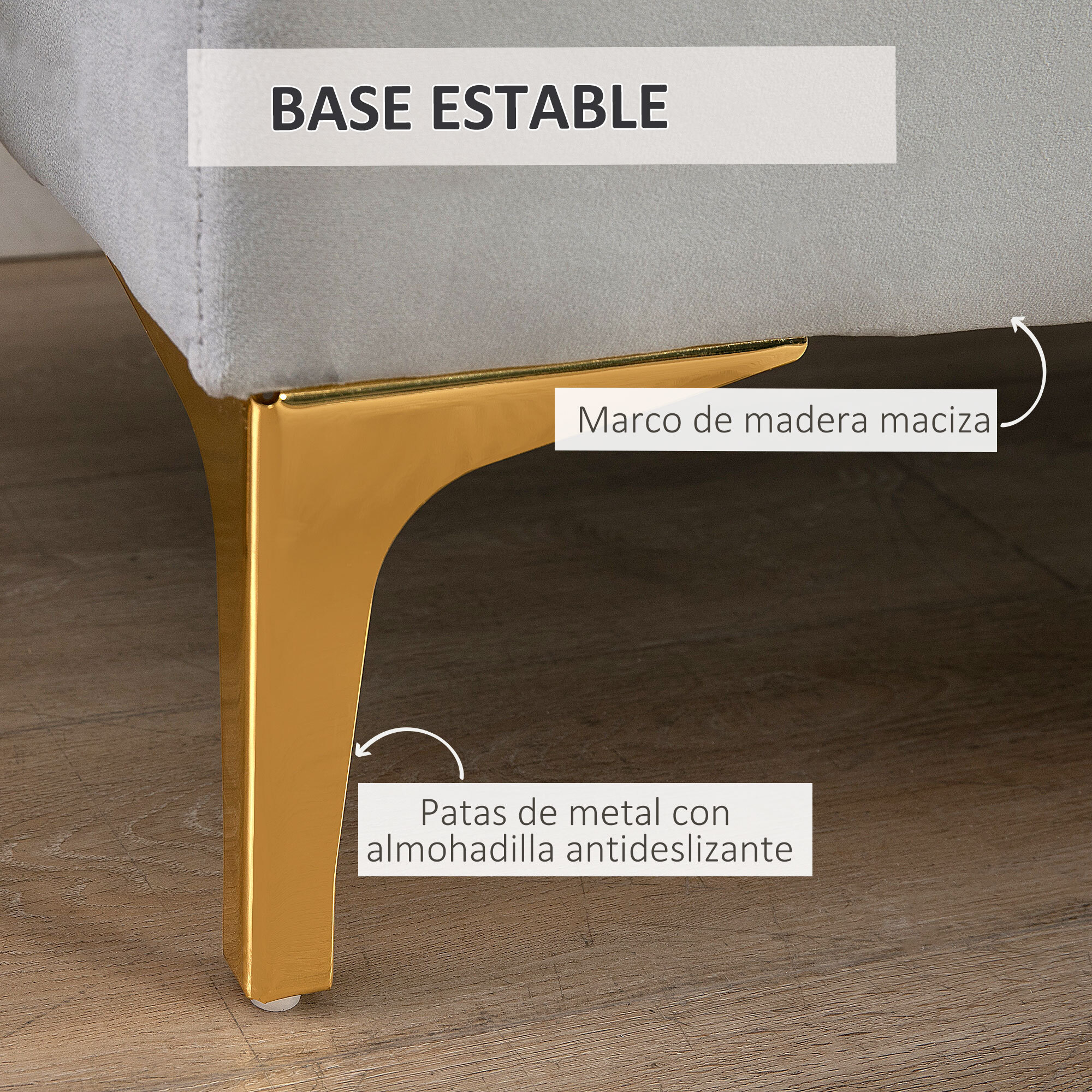 Banco Pie de Cama Taburete Pie de Cama con Asiento Acolchado y Patas Metálicas Banqueta de Dormitorio para Entrada Pasillo Carga 120 kg 118x45x42 cm Gris