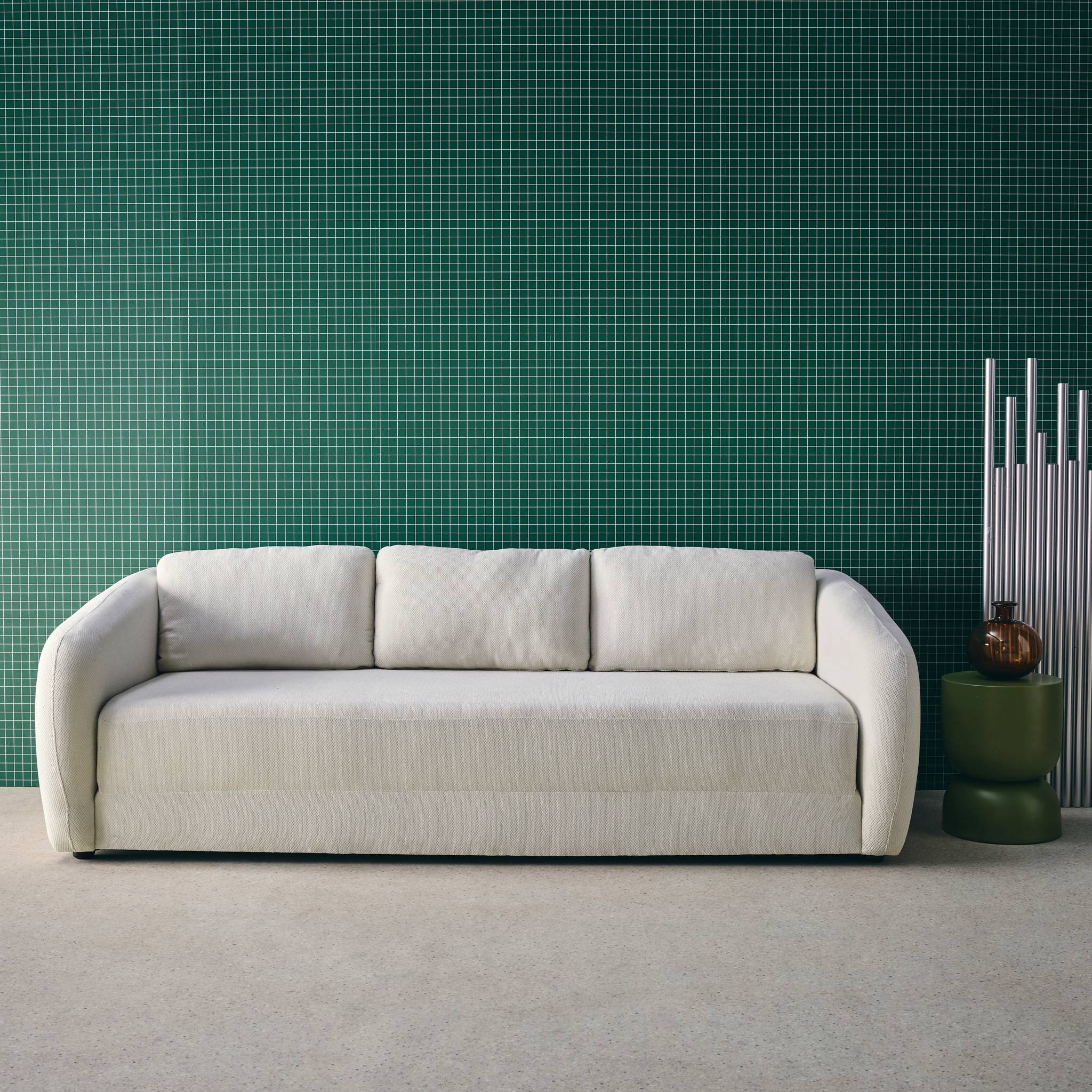 Canapé convertible 3 places tissu chenille blanc - L 220 x P 95 x H 76cm - Twist