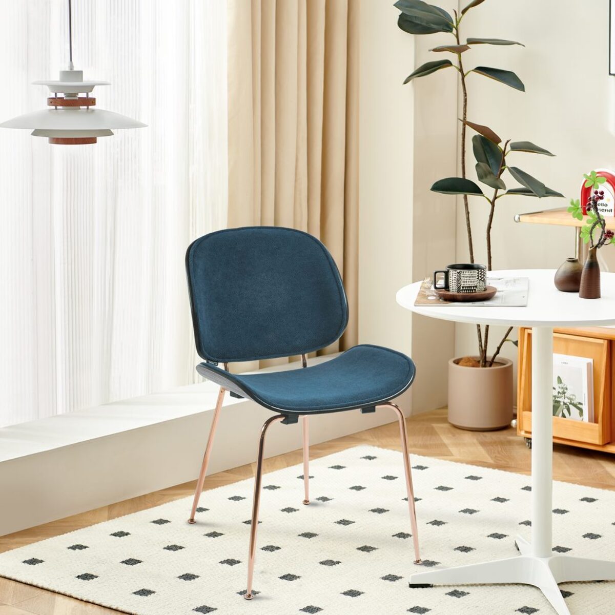 Set da 4 sedie eleganti in tessuto blu con struttura color oro rosa - Elizabeth