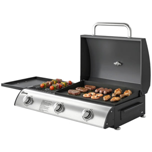 Barbecue à gaz de table combiné gril et plancha avec couvercle et thermomètre
