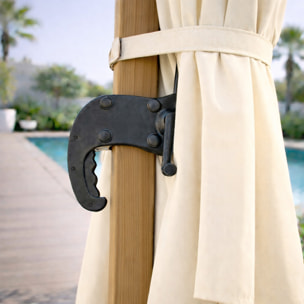 Parasol rectangulaire 3x4m déporté rotatif écru pied effet bois en aluminium NAVIA