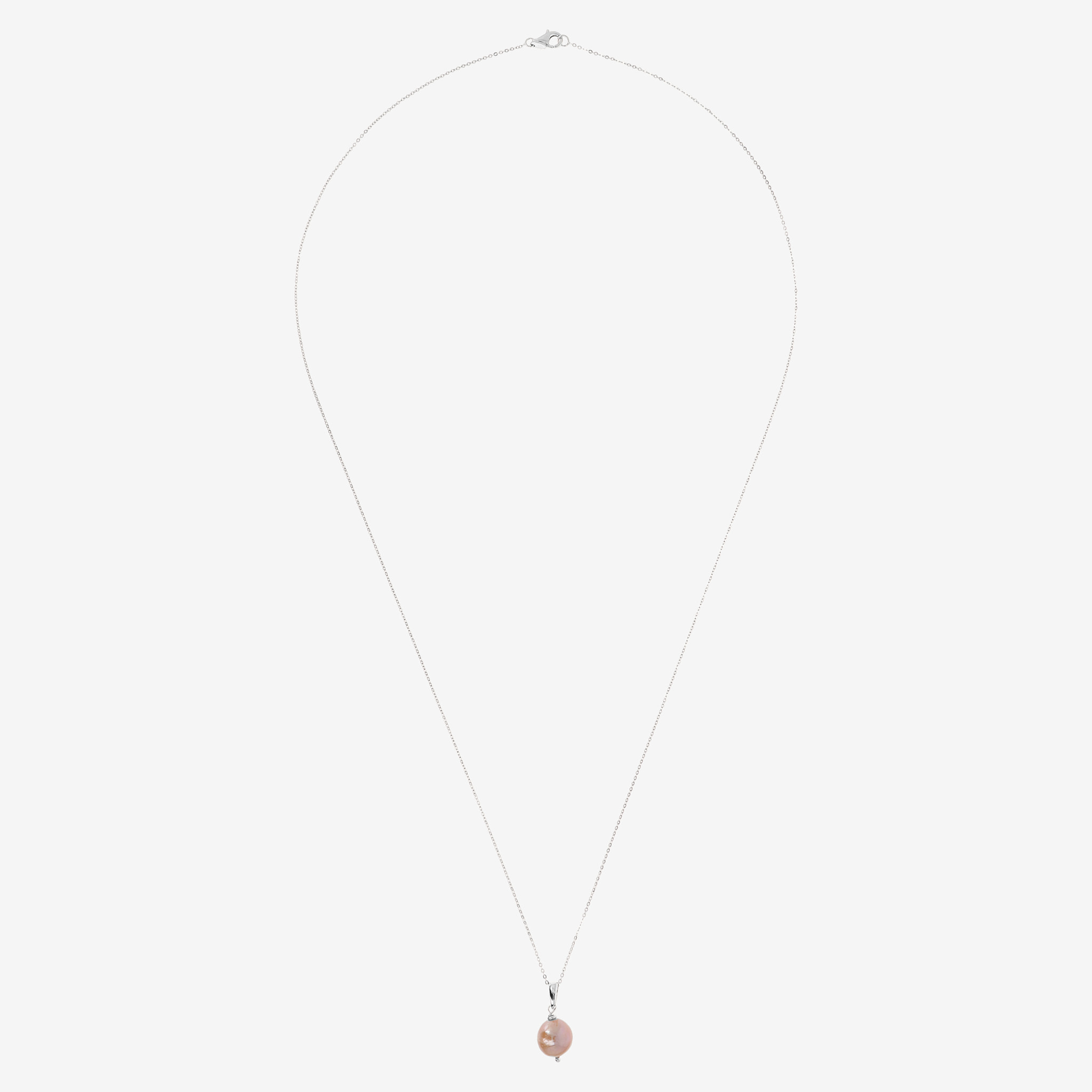 PERLAVIVA - Collana Lunga in Argento 925 placcato Oro Bianco 18Kt con Perla Ming d'Acqua Dolce Rosa Ø 12/13 mm