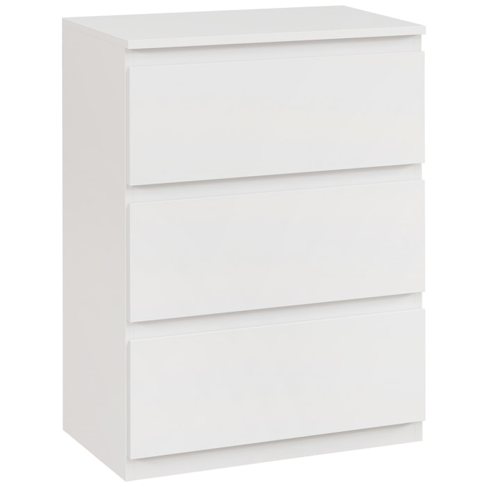 Cómoda con 3 Cajones Cómoda de Dormitorio Moderno con Diseño Anti-vuelco Cajonera para Salón Pasillo 55x34x75 cm Blanco Brillo