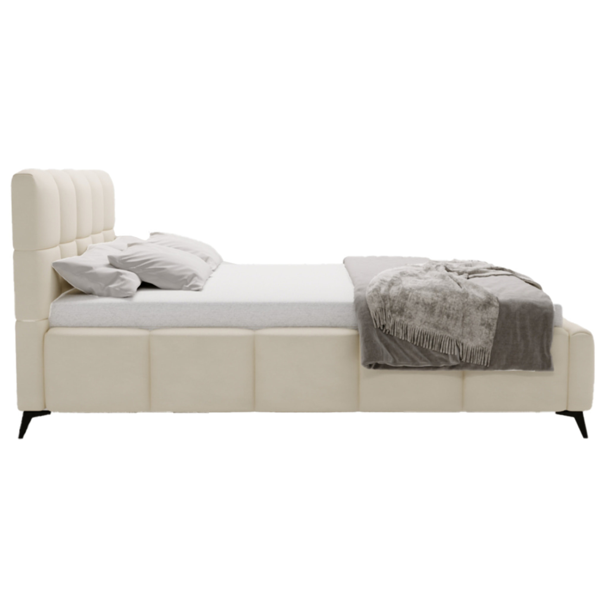 Paulito - lit coffre - 140x200 cm - sommier inclus - en velours - Beige